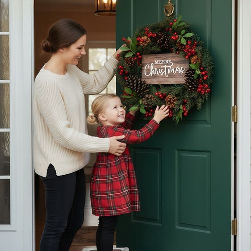 WIANEK WIENIEC DEKORACYJNY ŚWIĄTECZNY OZDOBA NA DRZWI STROIK CZERWONY 50CM na Arena.pl