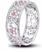 MD solidny pierścionek kwiaty kamienie 18 | S925