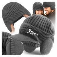 CZAPKA ZIMOWA Z DASZKIEM I NAUSZNIKAMI OCIEPLANA MĘSKA DAMSKA GRUBA