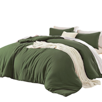 Komplet Pościeli Bawełna 135x200 Poszewka 80x80 Zielona Efekt Lnu Zamek