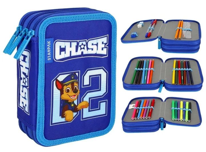 TRZYKOMOROWY PIÓRNIK SZKOLNY PSI PAW PATROL Chase z WYPOSAŻENIEM 30 element zdjęcie 1
