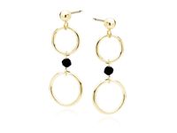 POZŁACANE WISZĄCE KOLCZYKI KÓŁKA CZARNE CYRKONIE