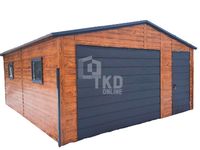 Garaż Blaszany 5x5 Brama - drzwi - 2x okno - jasny orzech antracyt TKD90