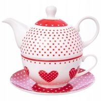 Zestaw Dzbanek z Filiżanką do Herbaty Ziół Porcelanowy Serca ORION 3 el.