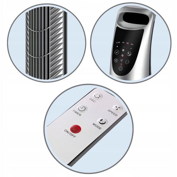 Wentylator Wiatrak Kolumnowy Obrotowy Revento Zephyr Srebrny/Szary + PILOT zdjęcie 2