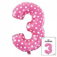 BALON FOLIOWY CYFRĄ CYFERKA 3 RÓŻOWA W KROPKI NA IMPREZE URODZINOWĄ 40cm
