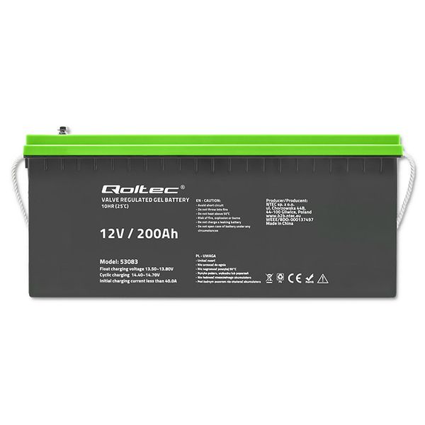 Qoltec Akumulator żelowy 12V 200Ah GEL zdjęcie 6