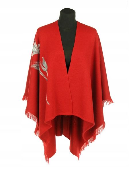CZERWONE PONCZO Z HAFTEM R. UNI 42 - 48 50 52- 56 zdjęcie 2