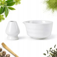 ZESTAW DO PARZENIA HERBATY MATCHY BIAŁY CERAMICZNY MISECZKA PODSTAWKA MACHA