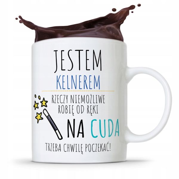 Dla Kelnera Kubek Na Cuda Trzeba Poczekać Z Nadrukiem Ze Zdjęciem zdjęcie 1