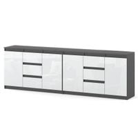 Komoda Szara Biały Połysk Szafka Nowoczesna Z 6 Szufladami 240cm Do Salonu