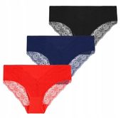 3x Figi Majtki Damskie Wykończone Koronką Bikini Bawełniane MORAJ M