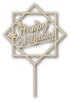 Topper na tort - Happy Birthday - kwadraty - kolor drewna