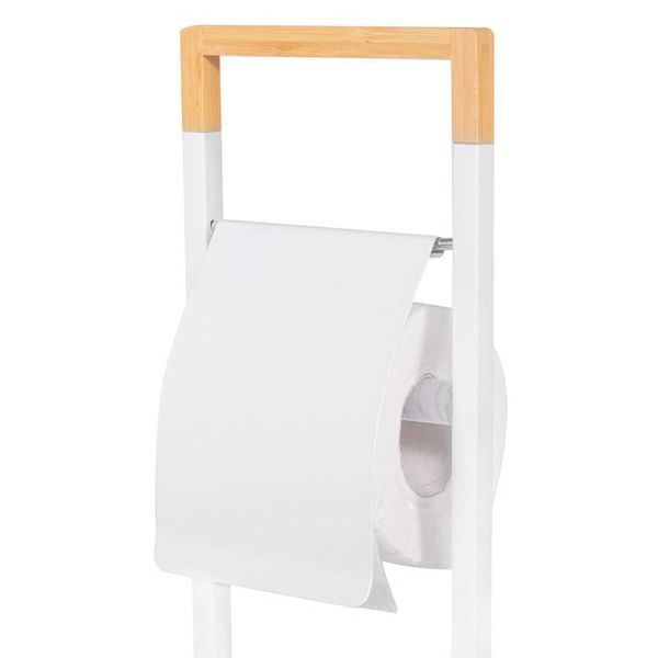 Stojak toaletowy na papier i szczotkę, uchwyt biały, bambus na Arena.pl