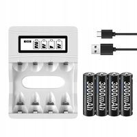 4 szt. Akumulator AA 1.2V AA R6 LR6 Baterie + 4-gniazdowa ładowarka LCD