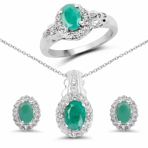 CUDOWNY SREBRNY KOMPLET ZE SZMARAGDAMI R.15 na Arena.pl