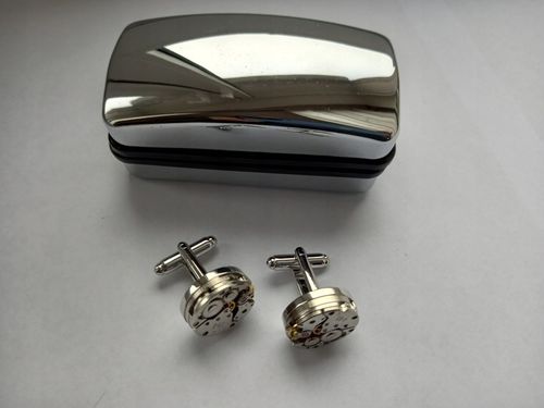 Spinki do mankietów Zegarek Werk Mechanizm Zegarka Steampunk Metalowe Etui na Arena.pl