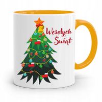 Kubek Żółty Świąteczny Pod Choinkę Na Mikołaja Z Nadrukiem Ze Zdjęciem