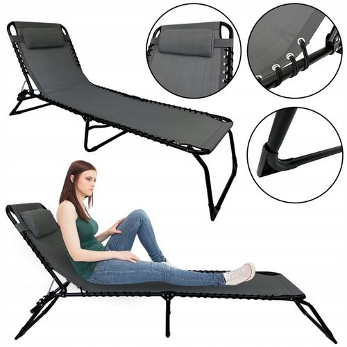 LEŻAK SKŁADANY OGRODOWY ŁÓŻKO POLOWE Z PODUSZKĄ TURYSTYCZNE RELAX C. SZARY na Arena.pl