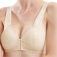 Biustonosz Push-Up Plus Size zapięcie z przodu koronka beżowy XXL V-neck