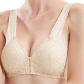 Biustonosz Push-Up Plus Size zapięcie z przodu koronka beżowy XXL V-neck