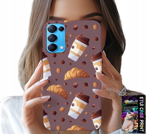 ETUI DO OPPO FIND X3 LITE - CASE Z KAWĄ ROGALIKAMI I ZIARNAMI W TLE na Arena.pl