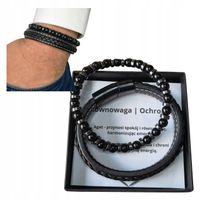 BRANSOLETKA MĘSKA OCHRONA RÓWNOWAGA HEMATYT AGAT + SKÓRA NATURALNA PREZENT