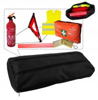 Zestaw samochodowy w etui: Gaśnica 1kg 2024 Trójkąt Kamizelka Apteczka DIN