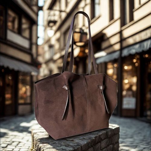 Czekoladowa torebka zamszowa shopper brąz SKÓRA ZAMSZ NATURALNY Vera Pelle na Arena.pl