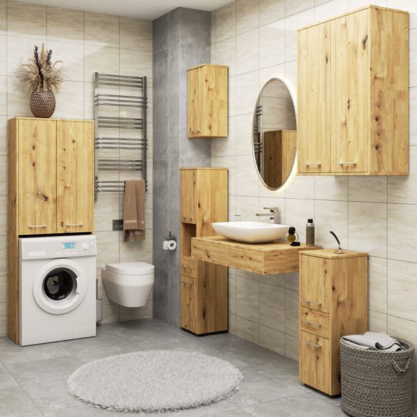 Słupek łazienkowy regał FIN 180 cm nad pralkę 2 drzwi 4 półki - dąb artisan zdjęcie 6