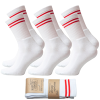 Skarpetki sportowe PÓŁ-FROTTE BIAŁE dwa czerwone paski bawełna 41-43