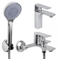 Zestaw baterii łazienkowych umywalkowa wannowo prysznicowa chrom - Yoka