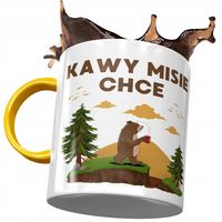 Kubek Żółty Śmieszny Zabawny Kawy Misie Chce Z Nadrukiem Ze Zdjęciem