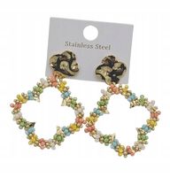 Kolczyki wiszące koniczynka koraliki stal chirurgiczna wielkolorowe 7 cm