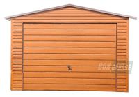 GARAŻ BLASZANY 3,5m x 6m dwuspad - Brama uchylna + drzwi - złoty dąb BOX119 3,5x6