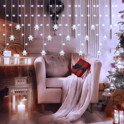 Kurtyna świetlna lampki śnieżynki 96 led  girlanda okienna zimny biały na Arena.pl