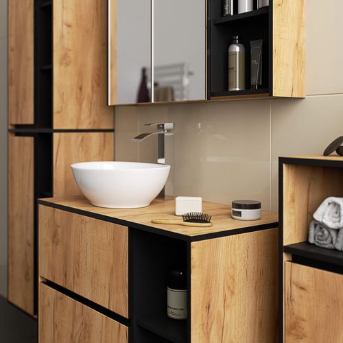 Szafka łazienkowa wisząca VAMI 35 cm 1 drzwi 3 półki - dąb craft czarny na Arena.pl