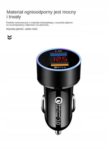 ŁADOWARKA SAMOCHODOWA 2x USB + KABEL 3W1 USB-C MICRO USB APPLE LIGHTNING zdjęcie 13