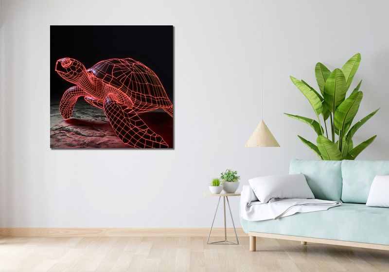 Obraz 100x100cm Neonowy Żółw zdjęcie 2