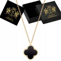 Złoty Naszyjnik Koniczynka z Agatem Srebro 925 Symbol Szczęścia na Prezent