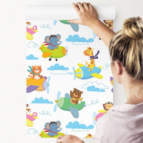 Tapeta Kolorowe ZWIERZĄTKA Samoloty Chmurki Niebo na Arena.pl