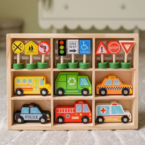 WOOPIE GREEN Zestaw Drewnianych Pojazdów i Znaków Drogowych 15 el. na Arena.pl
