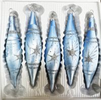 Bombki szklane sople 5 sztuk Ręcznie zdobione. Produkt polski (błękitny)