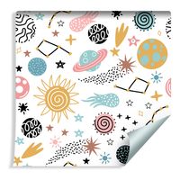 Tapeta Dla Dzieci - Kolorowe Gwiazdy i Planety w Stylu Skandynawskim