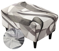 POKROWIEC NA PODNÓŻEK PUF ELASTYCZNY GŁADKI GRAFIKA FALE LINIE BIAŁY