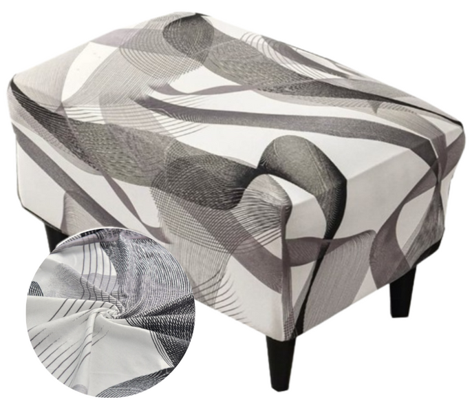 POKROWIEC NA PODNÓŻEK PUF ELASTYCZNY GŁADKI GRAFIKA FALE LINIE BIAŁY zdjęcie 1