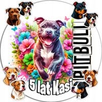 OPŁATEK NA TORT 20CM - PSY PitBull DEKORACJA URODZINOWA + IMIĘ 15CM 18CM