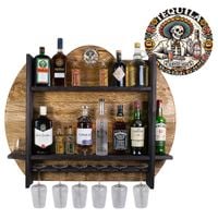 Drewniany barek na ścianę półka barowa ścienna na alkohol i kieliszki – barek wiszący loft vintage GOLD Tequila