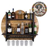 Drewniany barek na ścianę półka barowa ścienna na alkohol i kieliszki – barek wiszący loft vintage GOLD Tequila