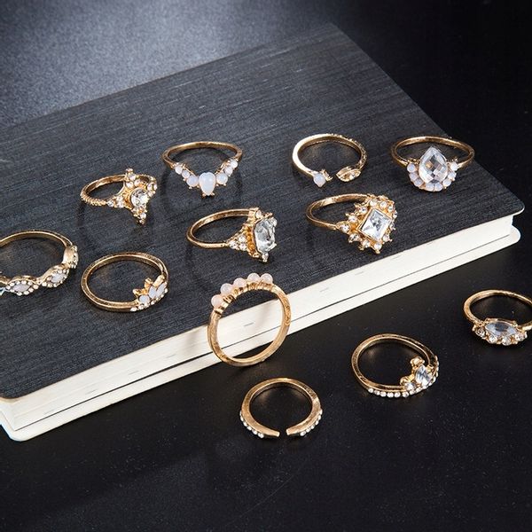 Złoty ZESTAW PIERŚCIONKÓW RETRO PUNK BOHO 10 zdjęcie 11